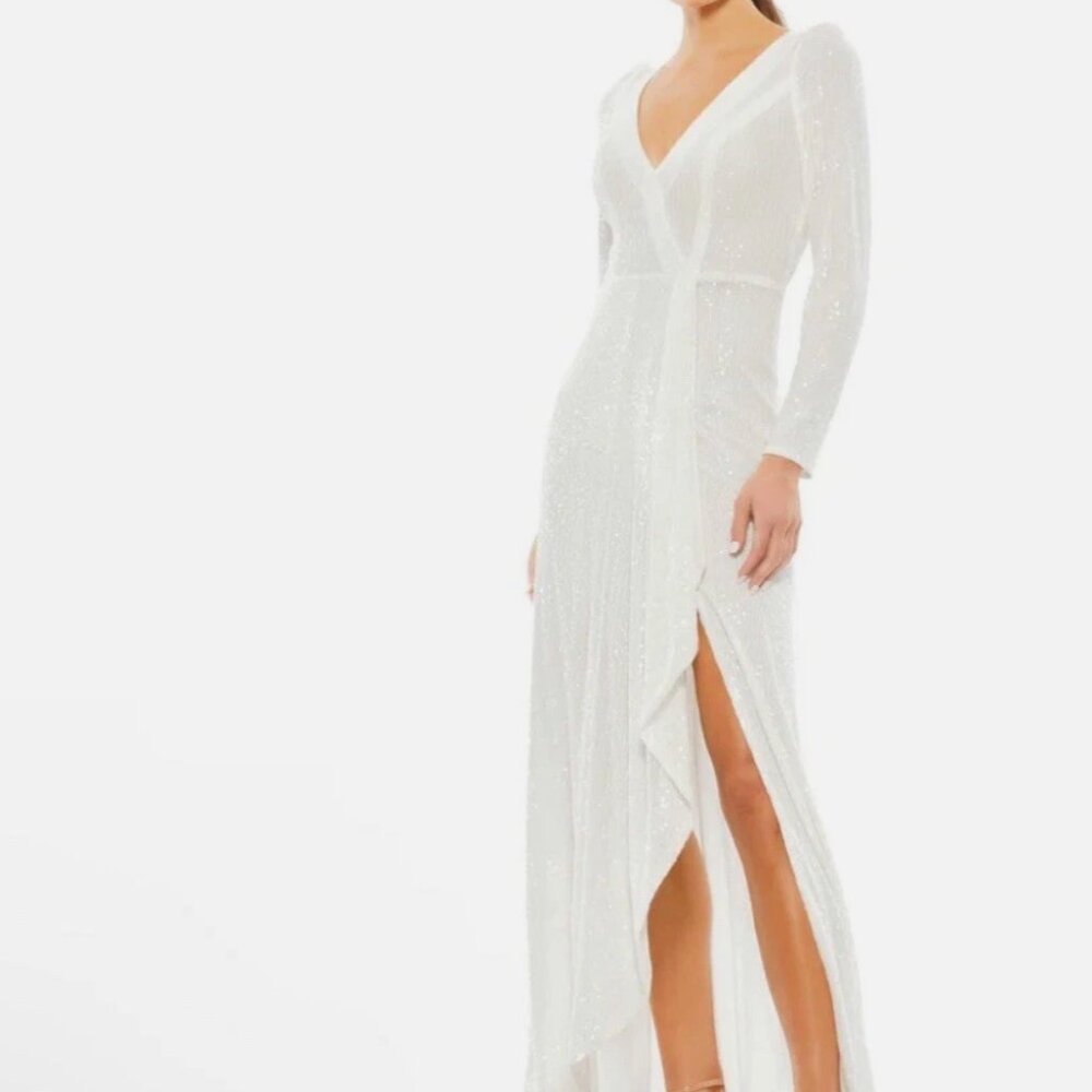 MAC DUGGAL SEQUIN WRAP EVENING GOWN WHITE COLOR SIZE 4